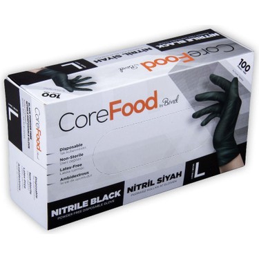 COREFOOD NİTRİL MUAYENE ELDİVENİ SİYAH 100LÜ L - 1