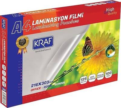 KRAF LAMİNASYON FİLMİ PARLAK A4 125MIC 100LÜ 2124 - 1